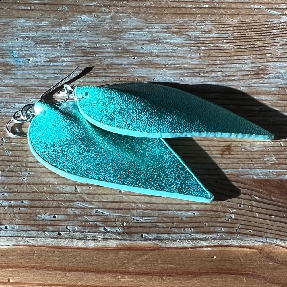 Teal Leaf Earrings Lightweight Dangle Drop Boho‎ Statement